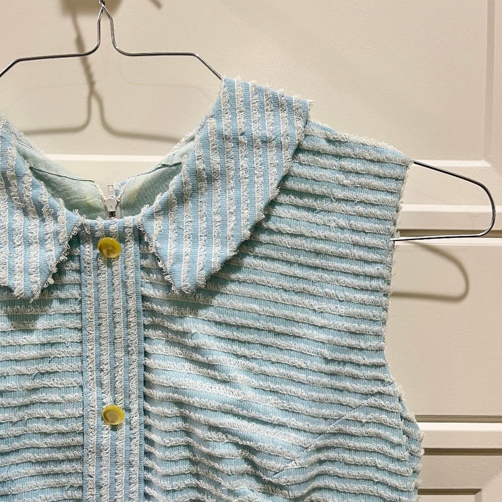 Vintage Sleeveless Frayed-Striped Dress